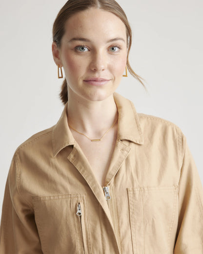 Cotton Linen Twill Long Sleeve Coverall Jumpsuit - XS / Army Green