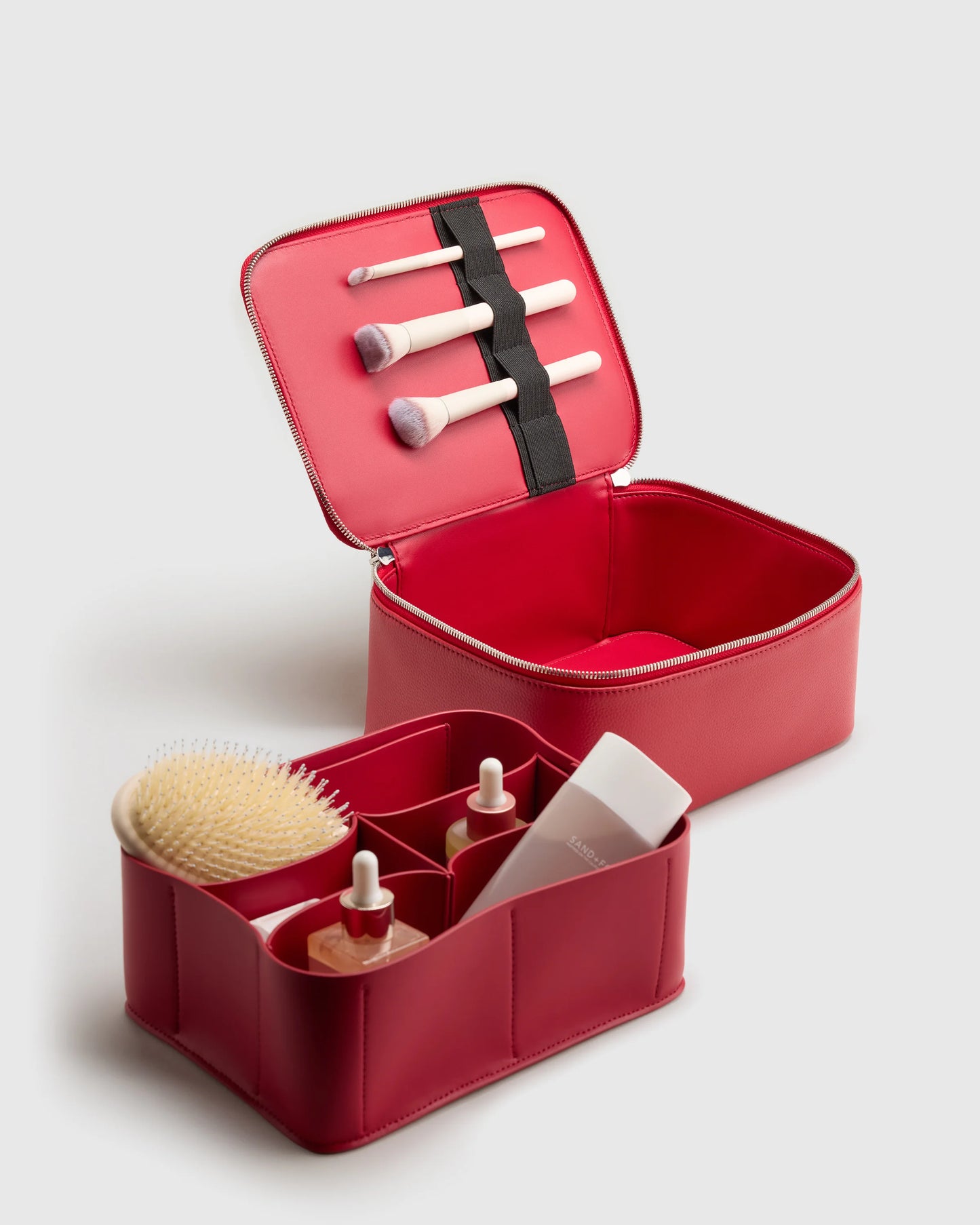 Italian Leather Travel Cosmetic Case - One Size / Garnet Red