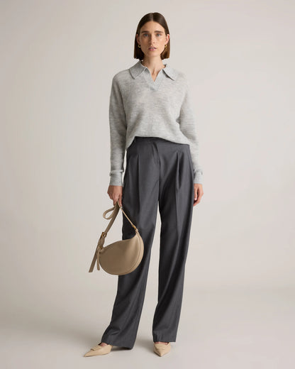 Baby Alpaca-Wool Waffle Stitch Polo Sweater - XS / Ivory
