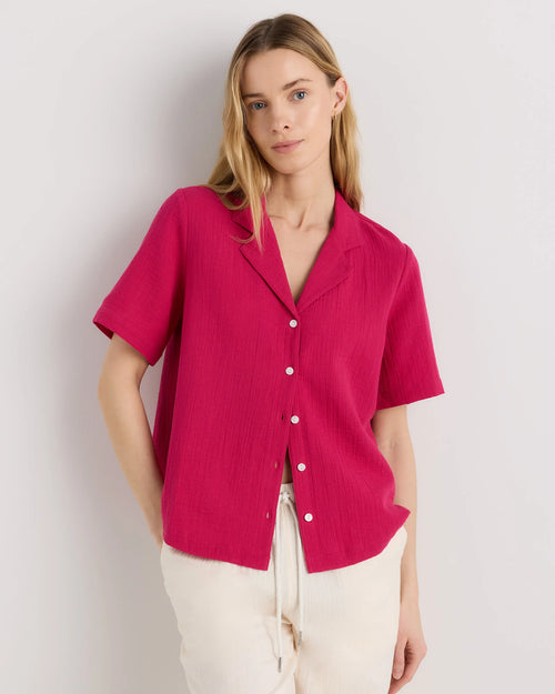100% Organic Cotton Gauze Short Sleeve Shirt - XS / Amaranth Pink