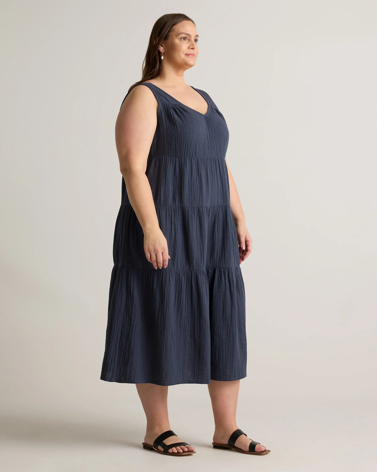100% Organic Cotton Gauze Tiered Maxi Dress - 1X / Orchid Blue