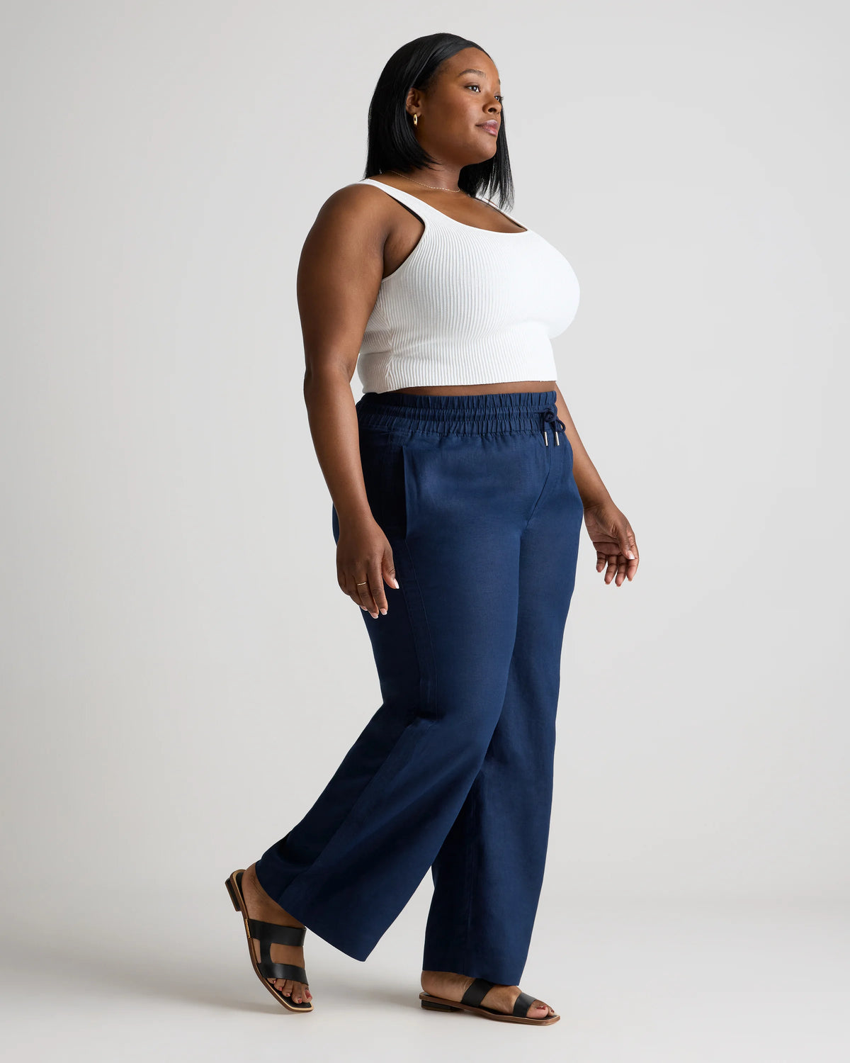 100% European Linen Wide Leg Pants - 1X / Bayberry Olive
