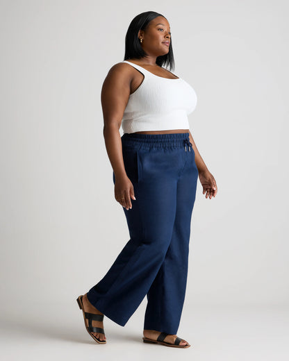 100% European Linen Wide Leg Pants - 1X / Bayberry Olive