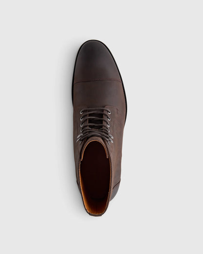 Crafted Leather Cap Toe Lace Up Boot - 7 / Matte Black