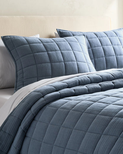 Organic Cotton Gauze Box Quilt Sham Set - Standard / Mineral