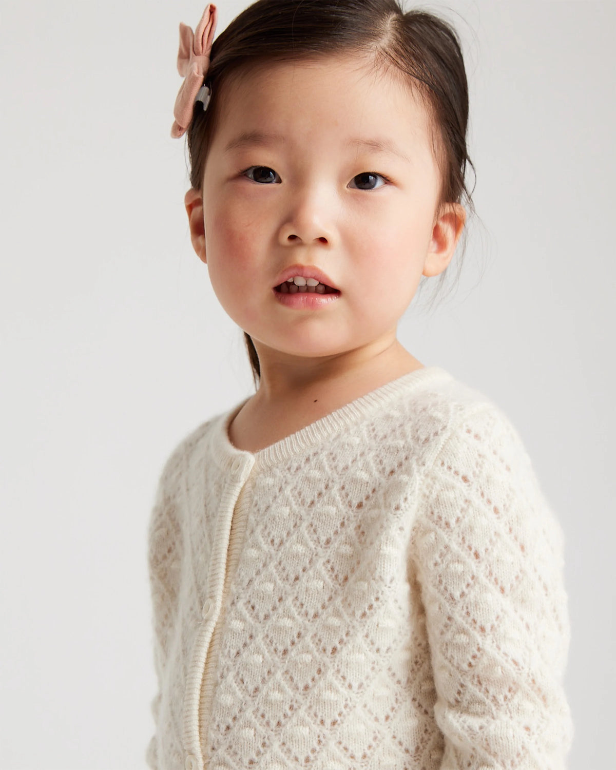 Washable Cashmere Pointelle Cardigan - 5T / Ivory