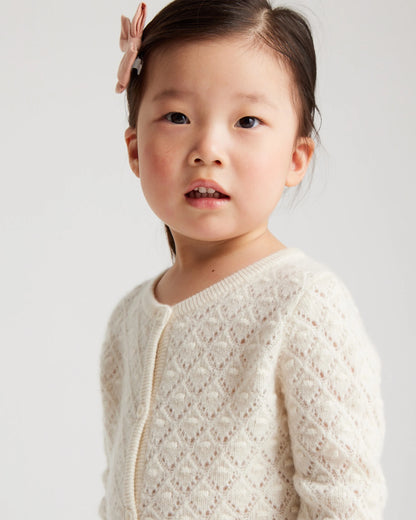 Washable Cashmere Pointelle Cardigan - 5T / Ivory