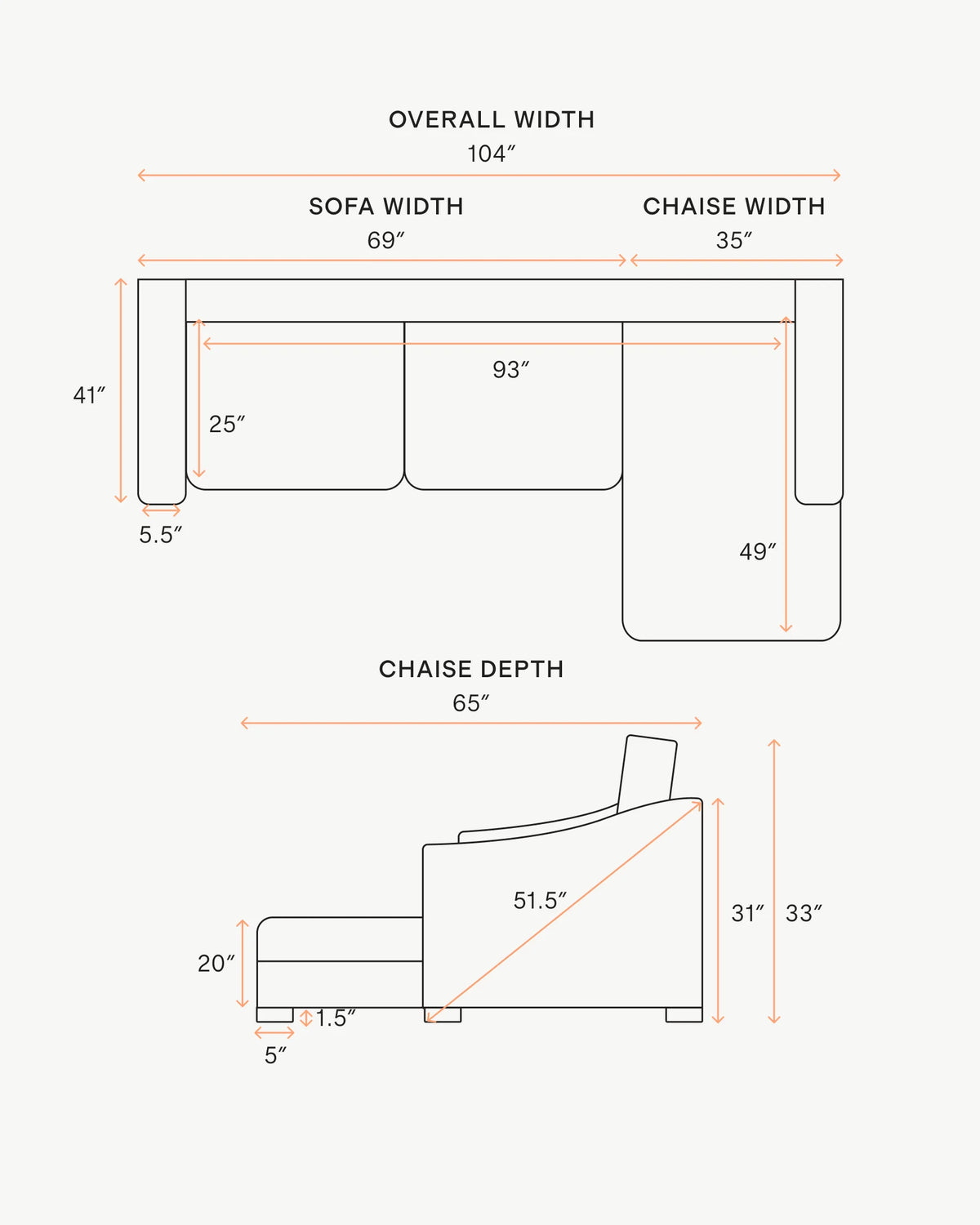 Hollis Slope Arm Chaise Sectional in Performance Chenille Linen Blend - 104" Right Arm / Snow