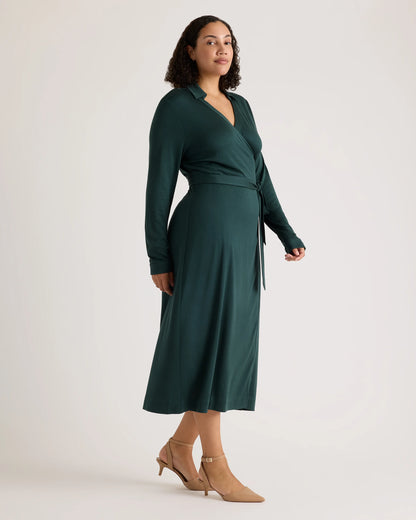 100% Silk Jersey Midi Wrap Dress - XS / Crimson Prism