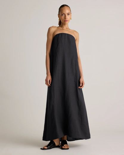100% European Linen Strapless Maxi Dress - XS / Brick Red Heirloom Floral