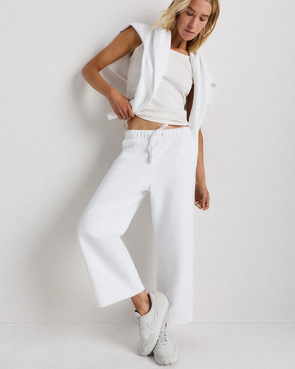 Organic French Terry Cropped Wide Leg Pants - XS / Ruby Red