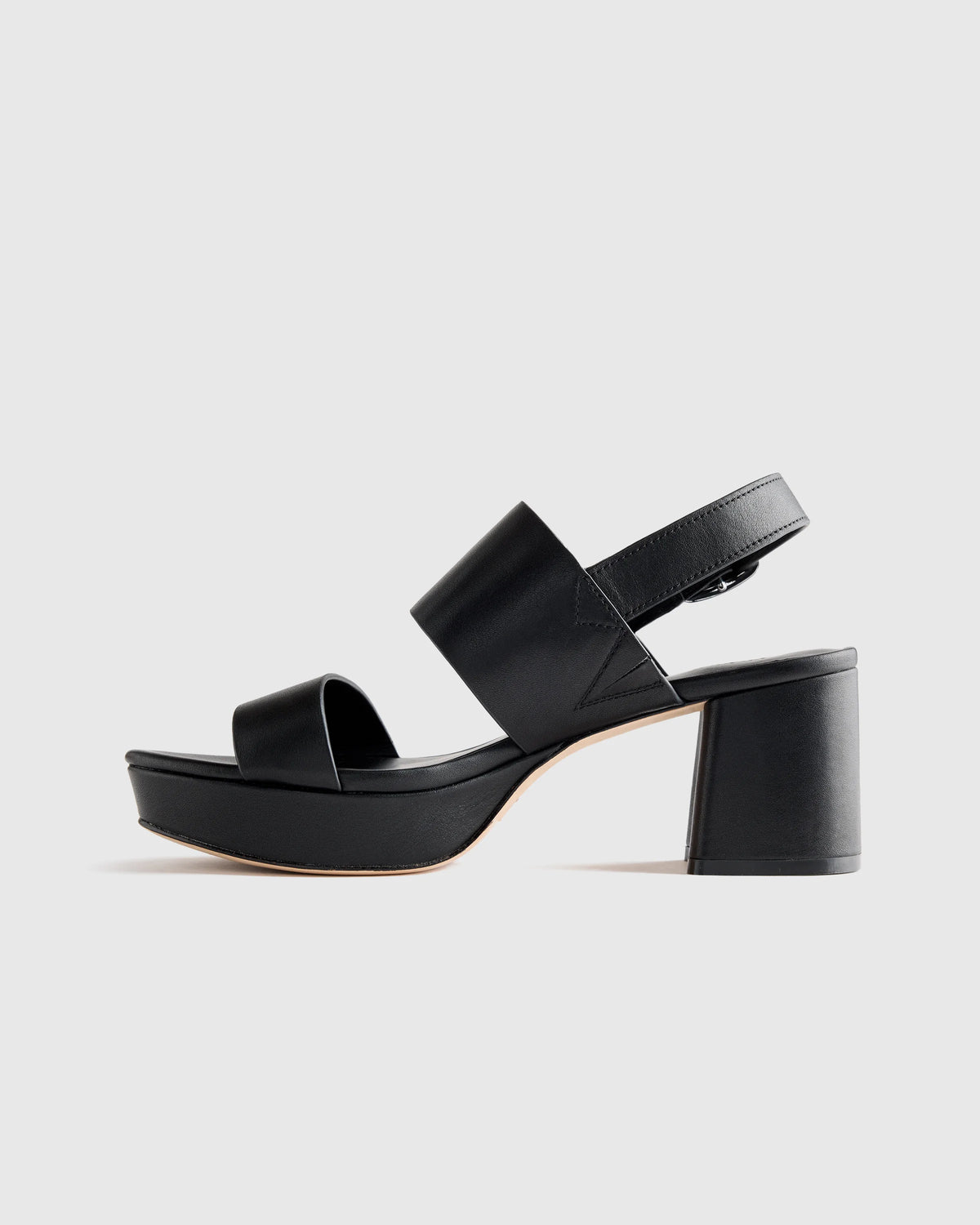 Italian Leather Double Band Block Heel Sandal - 5 / Black