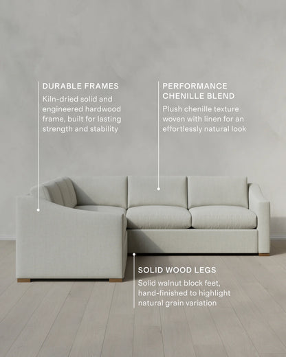 Hollis Slope Arm L Sectional in Performance Chenille Linen Blend - 110x110 / Snow