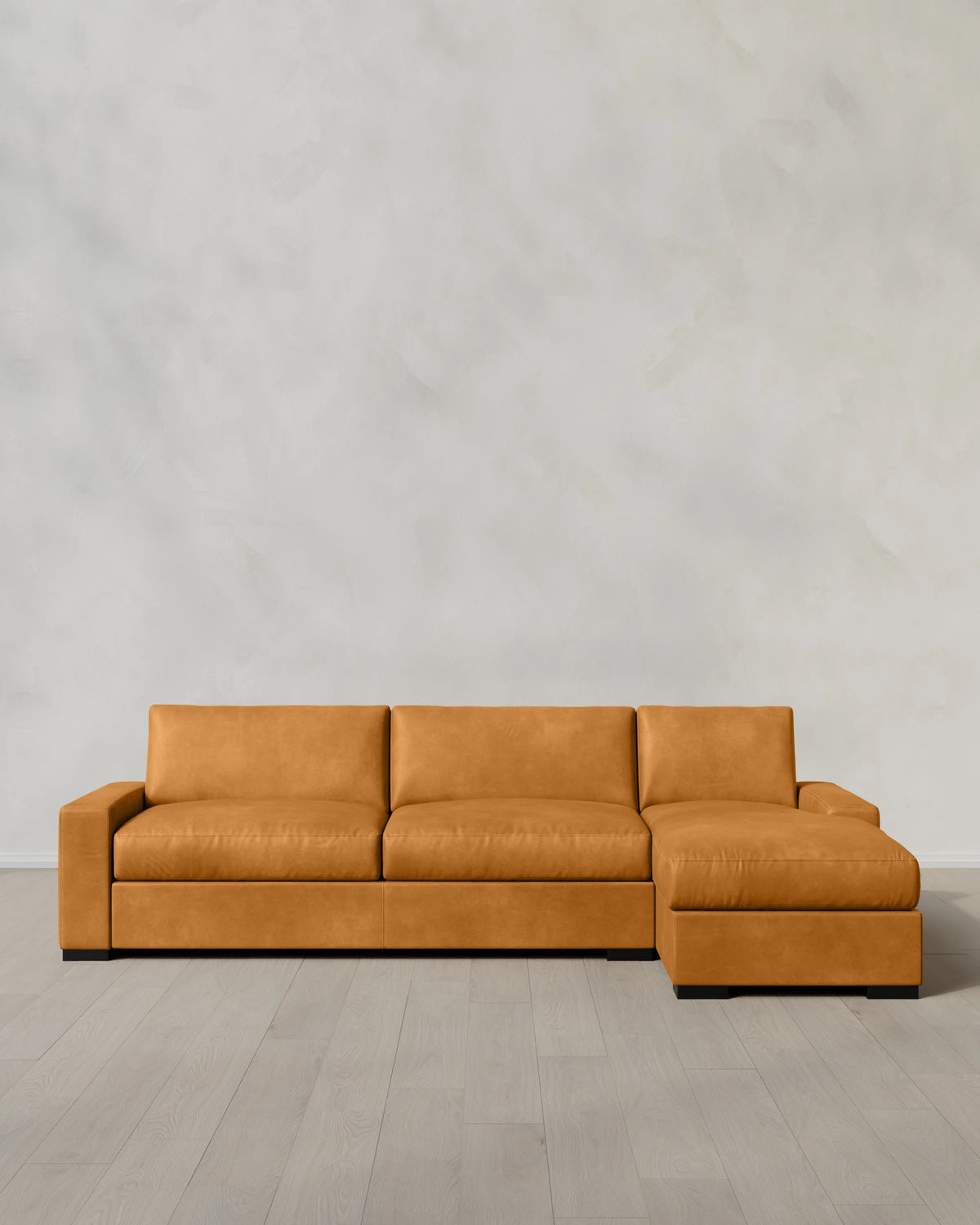 Stillman Chaise Sectional in Leather - 116" Right Arm / Auburn