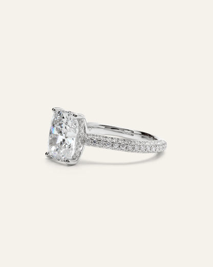 Lab Grown Diamond Elongated Cushion Pave Cathedral Engagement Ring - 3ct - 4 / Yellow Gold