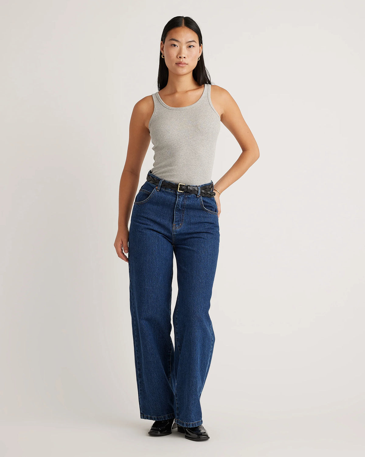 Organic Cotton Micro-Rib Scoop Neck Tank - XS / Moonstone Blue