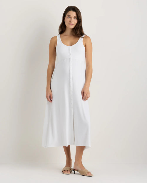 Bamboo Maternity Sleeveless Button Front Dress - XS / Classic White
