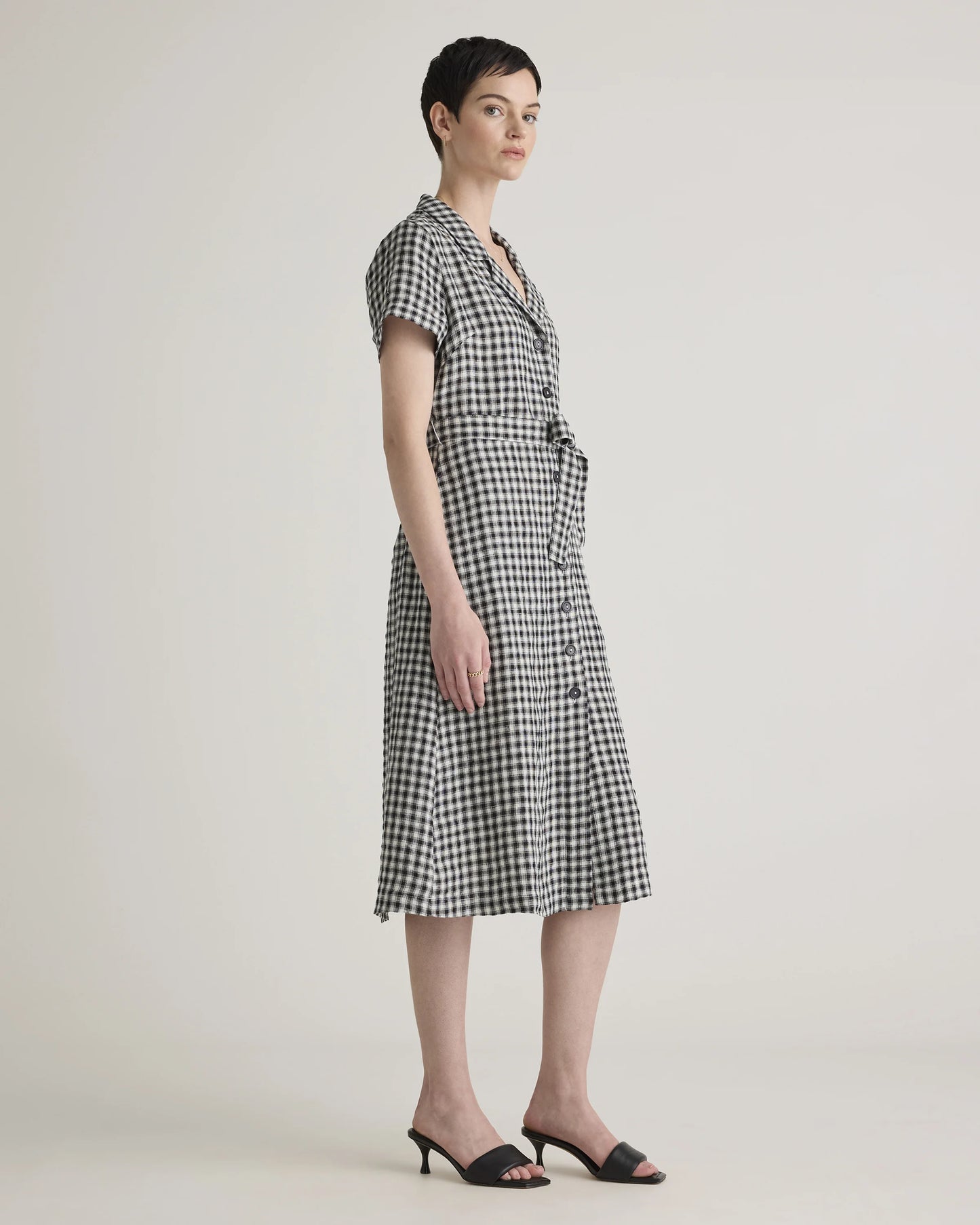 100% European Linen Button Front Dress - XS / Sky Blue Mariner Stripe