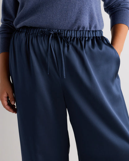 100% Washable Silk Drawstring Wide Leg Pants - 1X / Black