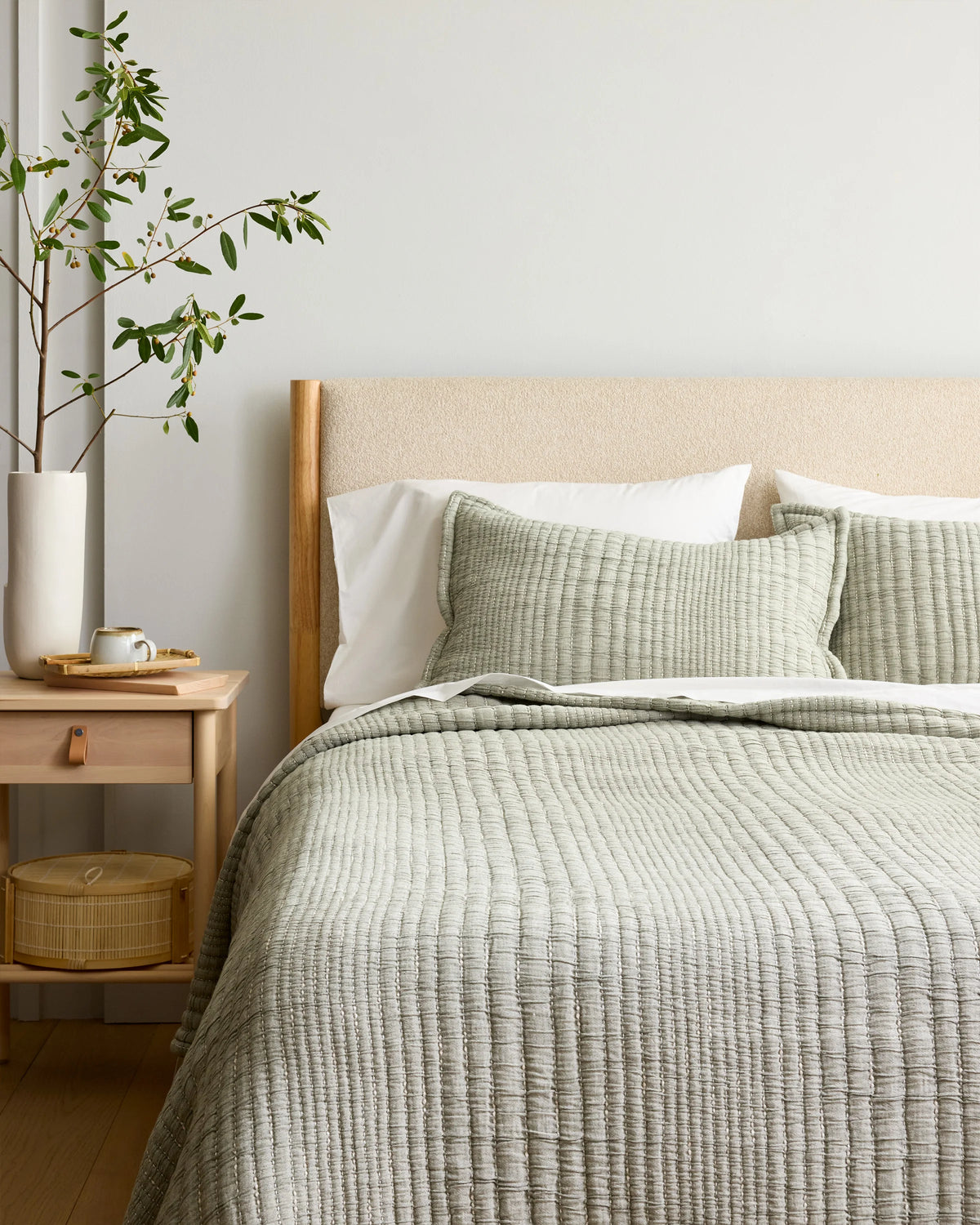 Organic Cotton Channel Stitch Coverlet - Twin / Coral Pink