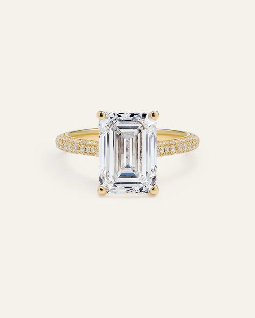 Lab Grown Diamond Emerald Pave Cathedral Engagement Ring - 5ct - 4 / Yellow Gold