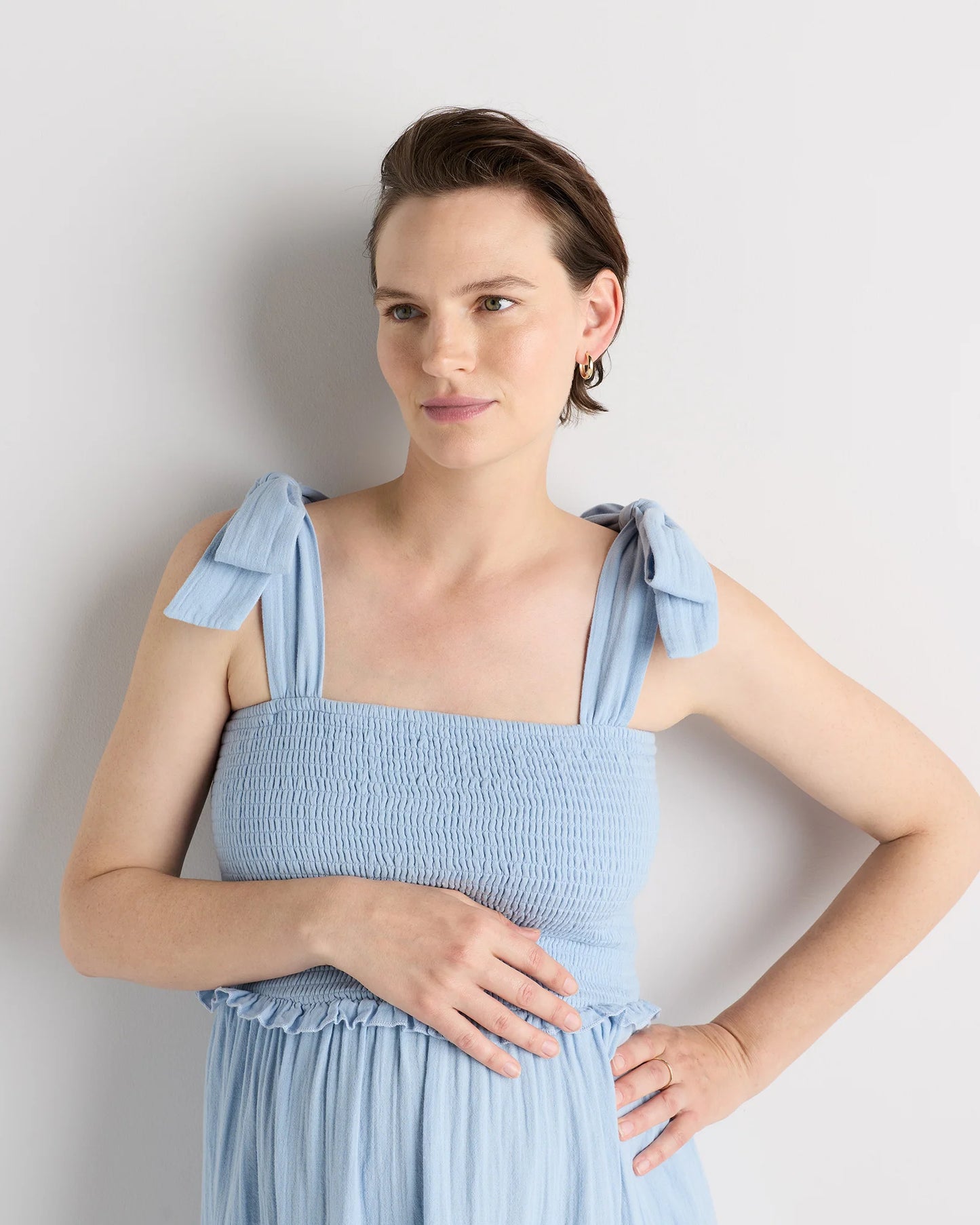 100% Organic Cotton Gauze Smocked Sleeveless Midi Dress - XS / Khaki Gingham