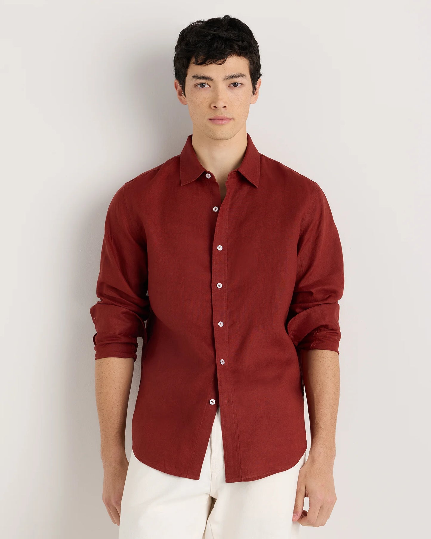 100% European Linen Relaxed Long Sleeve Shirt - XS / Flax