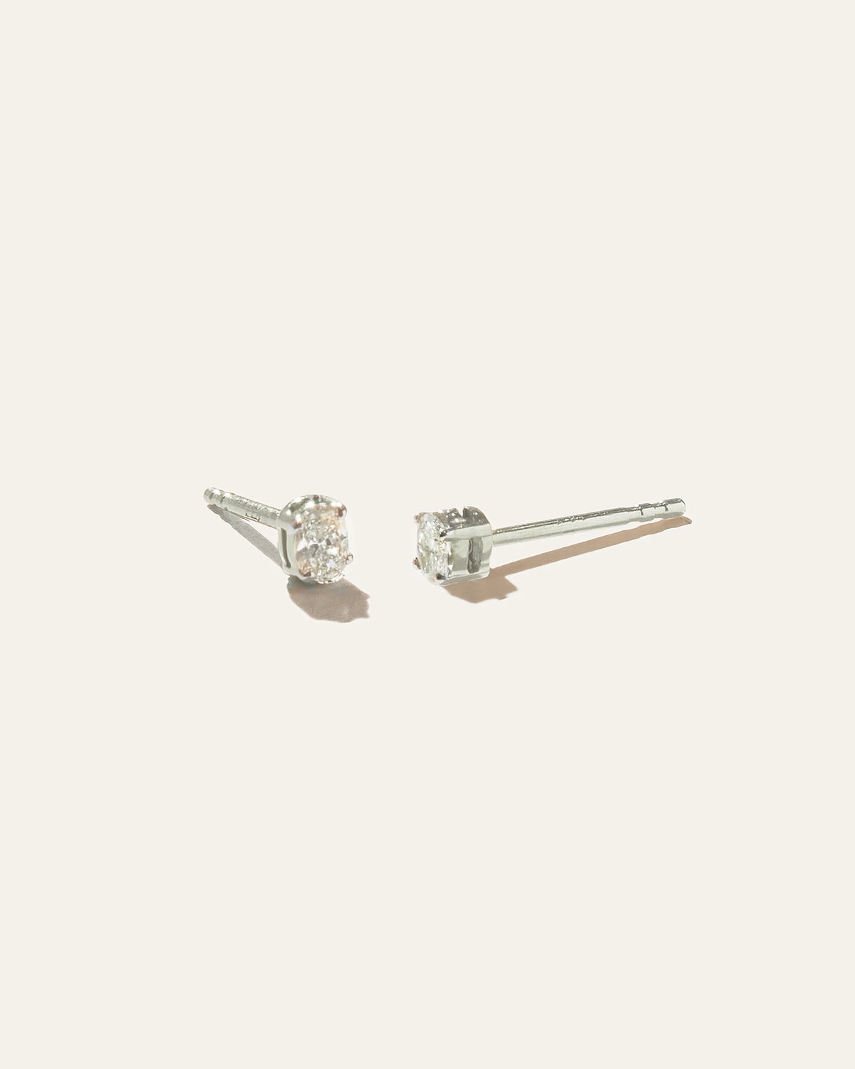 14K Gold Petite Oval Diamond Studs - One Size / White Gold