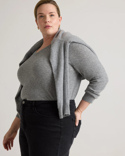 Mongolian Cashmere V-Neck Sweater - 1X / Heather Vintage Pink