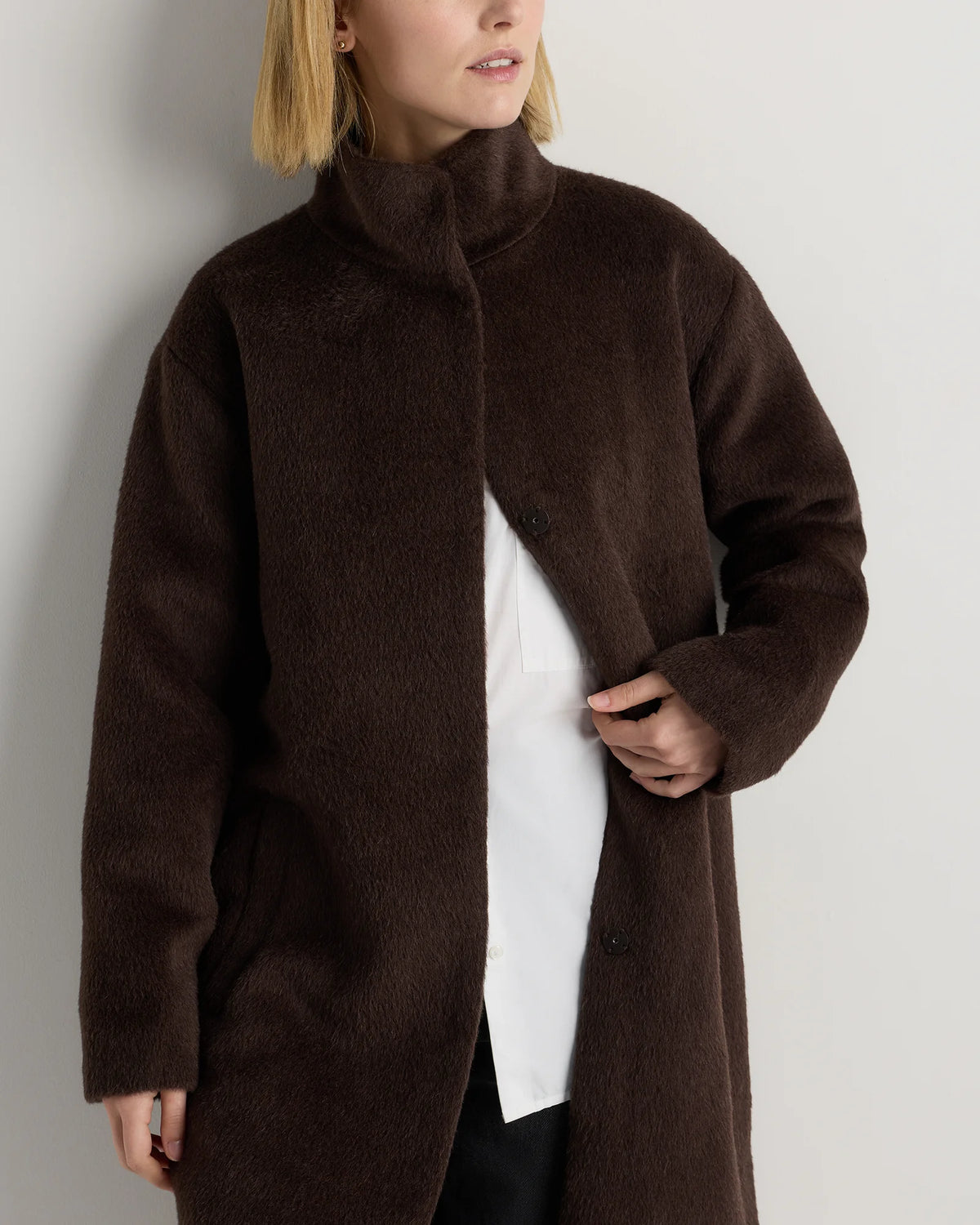 Alpaca-Wool Stand Collar Coat - XS / Rustic Brown