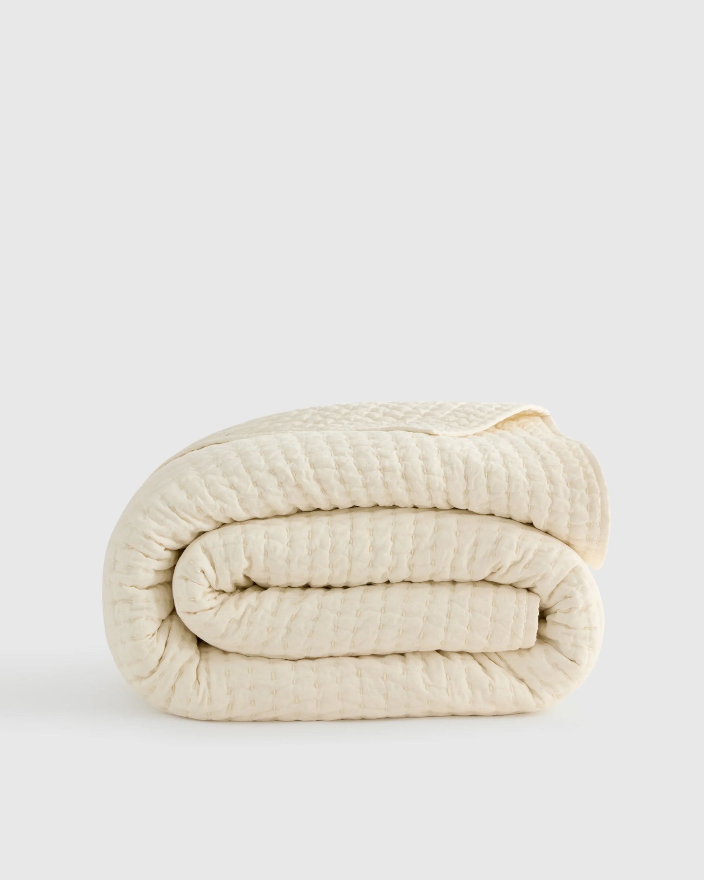 European Linen Cotton Stitch Quilt - Twin / Stone