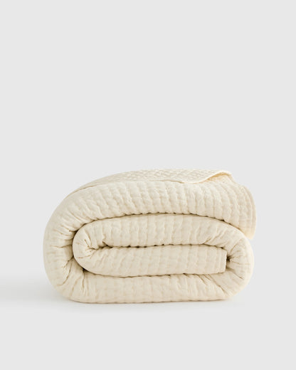 European Linen Cotton Stitch Quilt - Twin / Stone