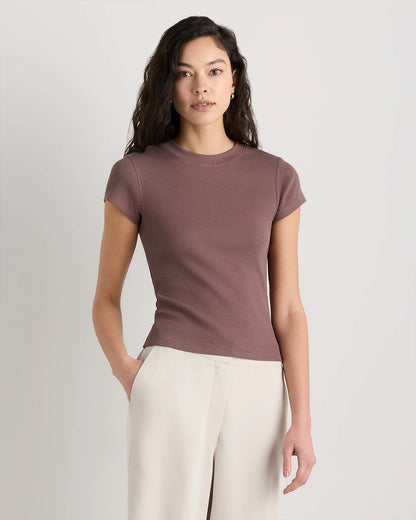Organic Cotton Micro-Rib Crewneck Tee - XS / Heather Oatmeal