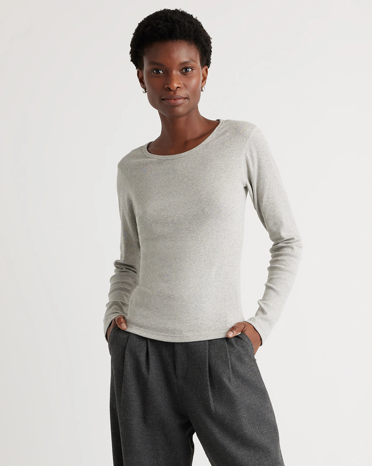 Organic Cotton Micro-Rib Long Sleeve Tee - XS / Moonstone Blue
