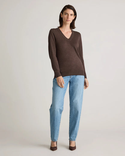 Lightweight Cotton Cashmere V-Neck Sweater - XS / Sugar Stone