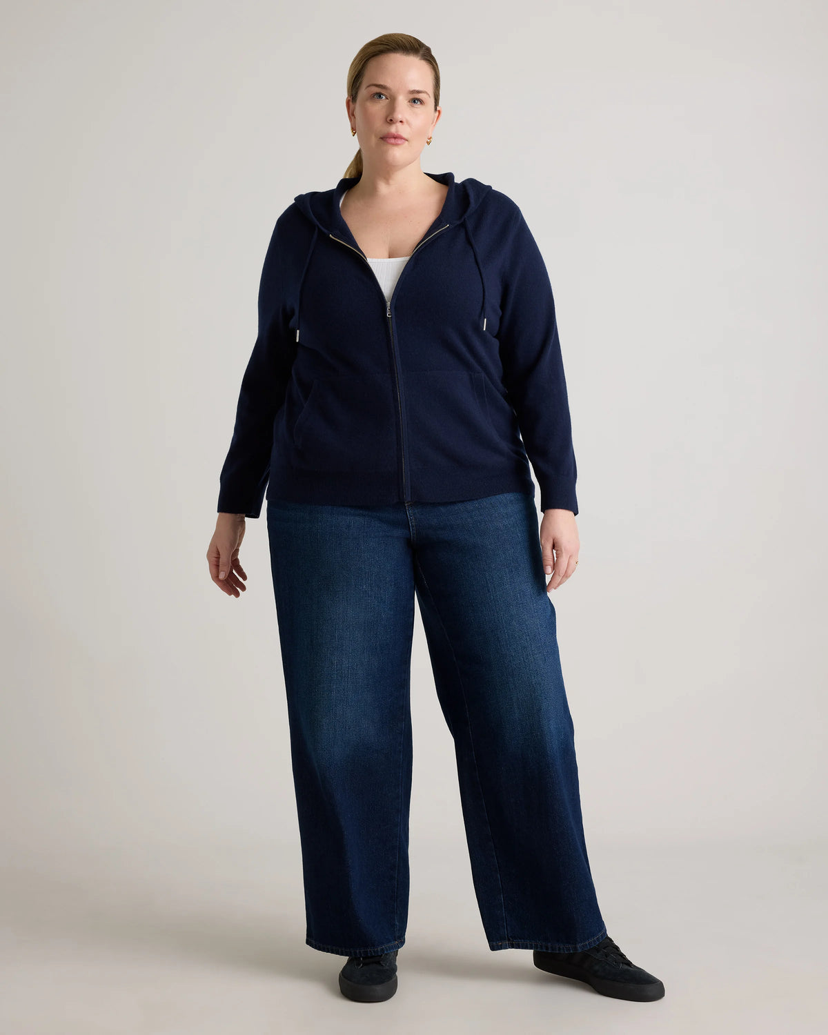 Mongolian Cashmere Full-Zip Hoodie - 1X / True Navy