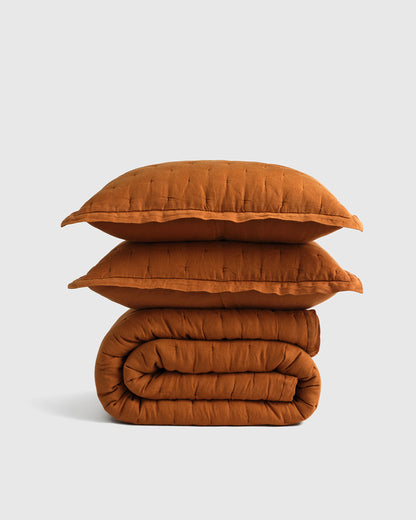 European Linen Dream Quilt Set - Twin / Dusty Olive