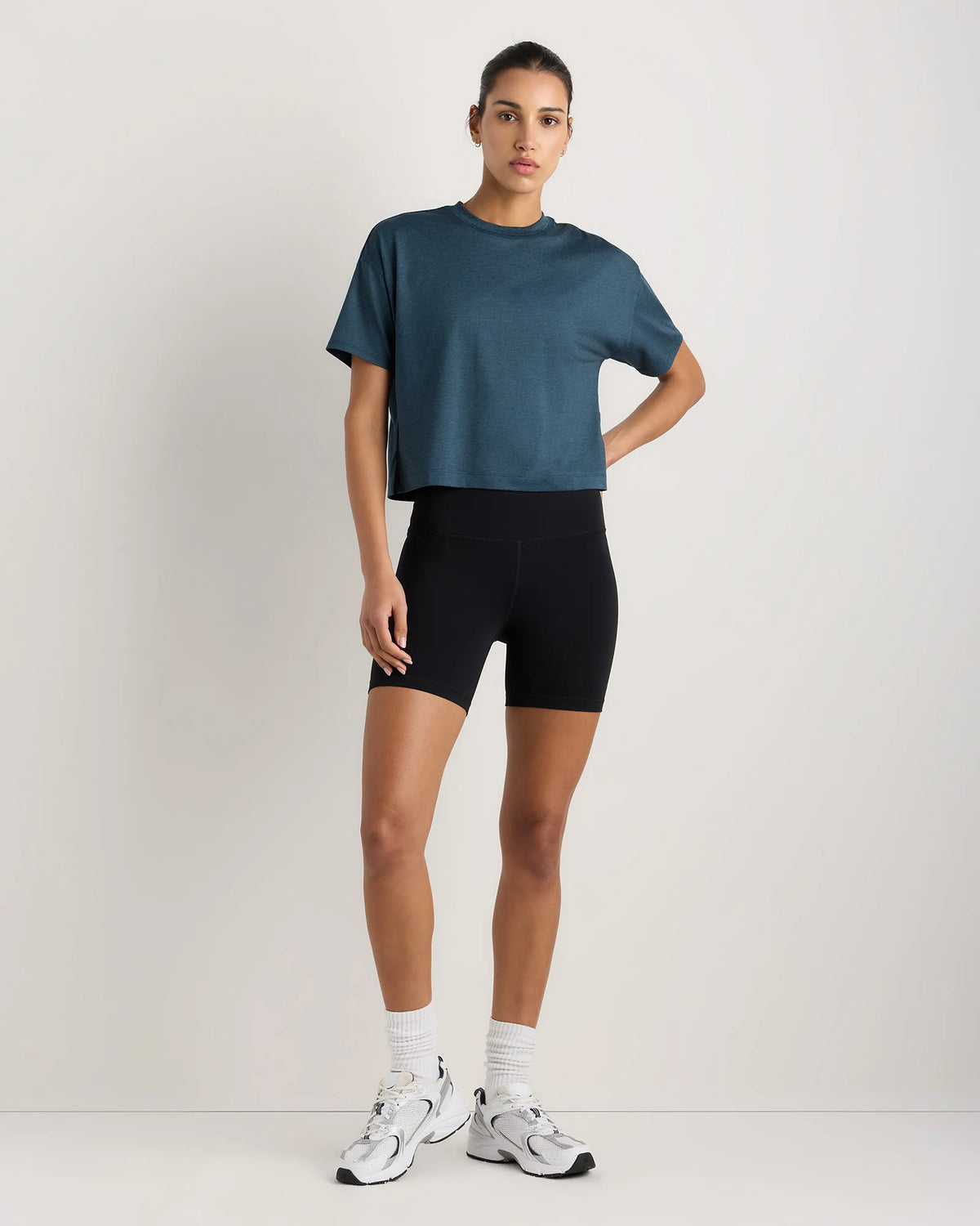 Flowknit Breeze Boxy Cropped Tee - XS / Heather Deep Navy