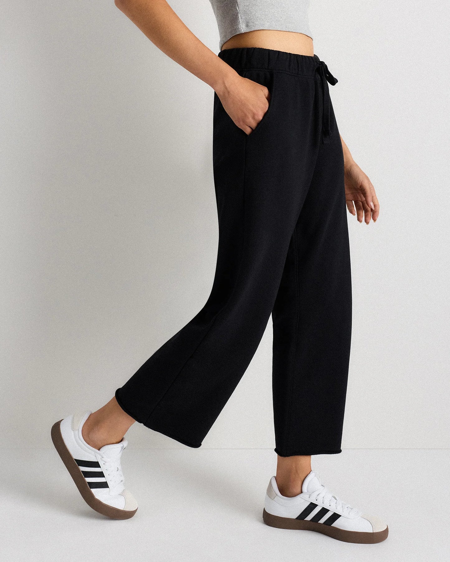 Organic French Terry Cropped Wide Leg Pants - XS / Ruby Red