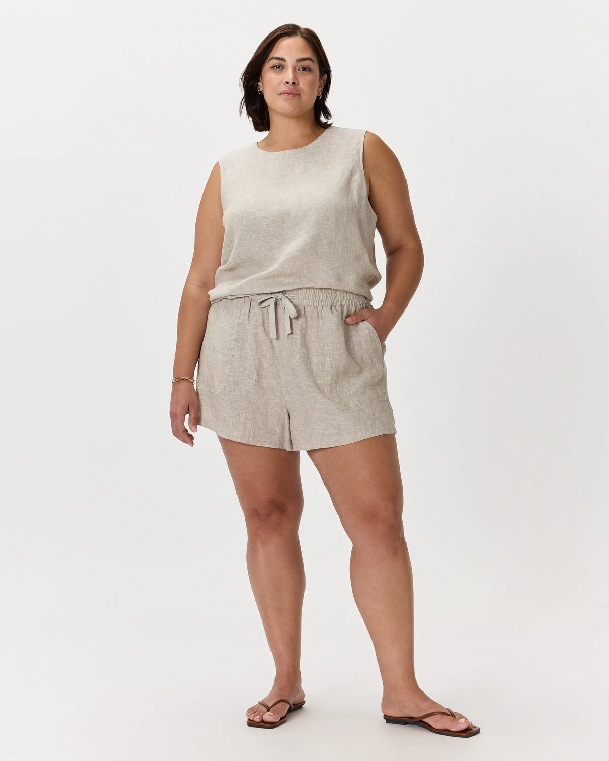 100% European Linen Shorts - 1X / Classic Mini Gingham