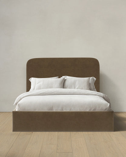 Curved Bed in Performance Velvet - Full / Walnut