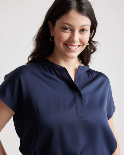 Washable Stretch Silk Dolman Sleeve Blouse - XS / Forest Green