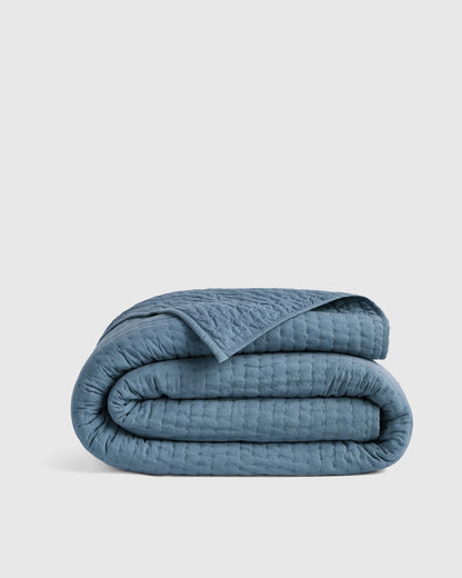 European Linen Cotton Stitch Quilt - Twin / Stone