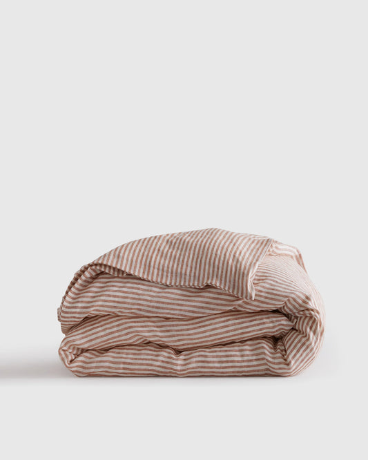 European Linen Stripe Duvet Cover - Twin / Terracotta/White Stripe