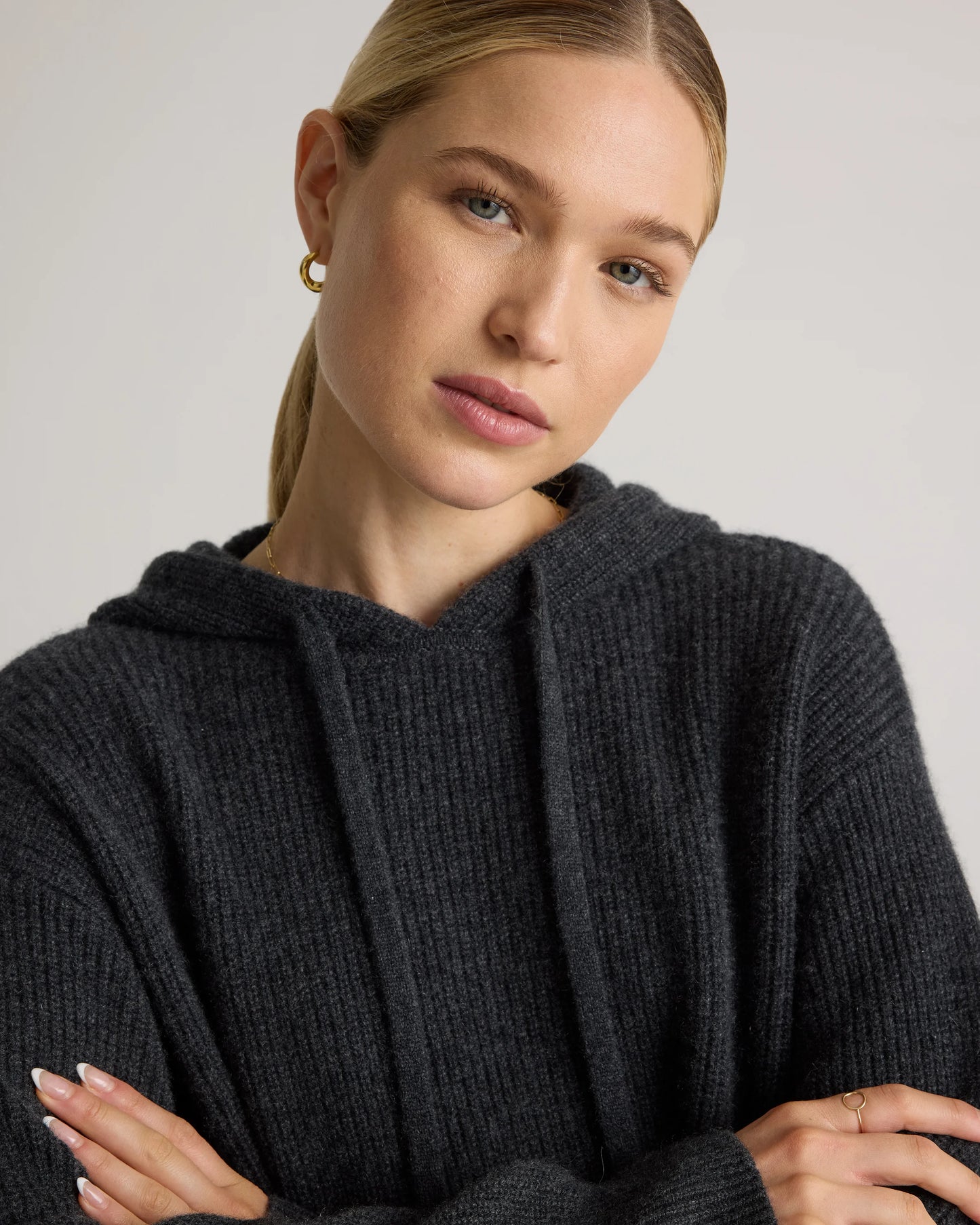 Mongolian Cashmere Fisherman Pullover Hoodie - XS / Heather Grey