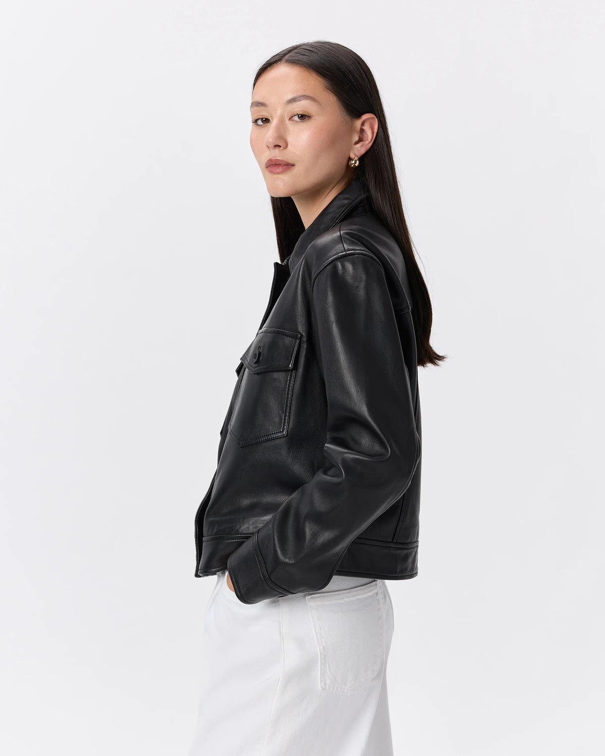 100% Leather Cropped Jacket - XS / Rich Brown