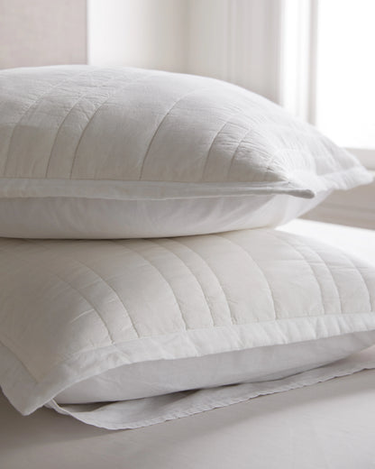 Organic Cotton Stripe Stitch Quilted Sham Set - Standard / White