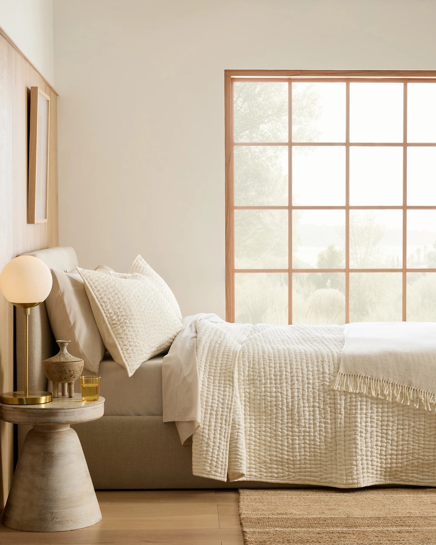 European Linen Cotton Stitch Quilt - Twin / Stone