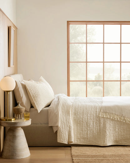 European Linen Cotton Stitch Quilt - Twin / Stone