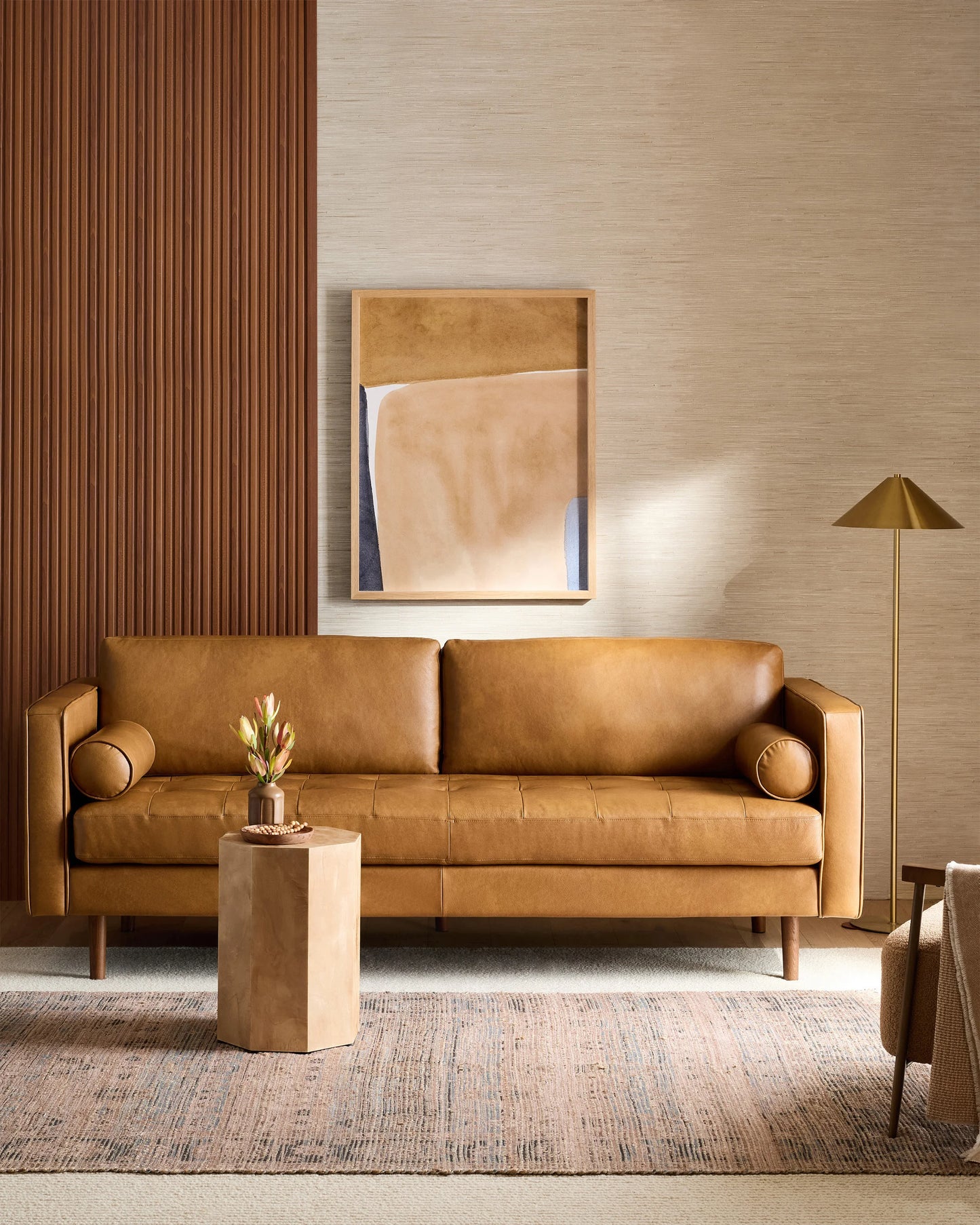 Italian Leather Midcentury Sofa - One Size / Chestnut